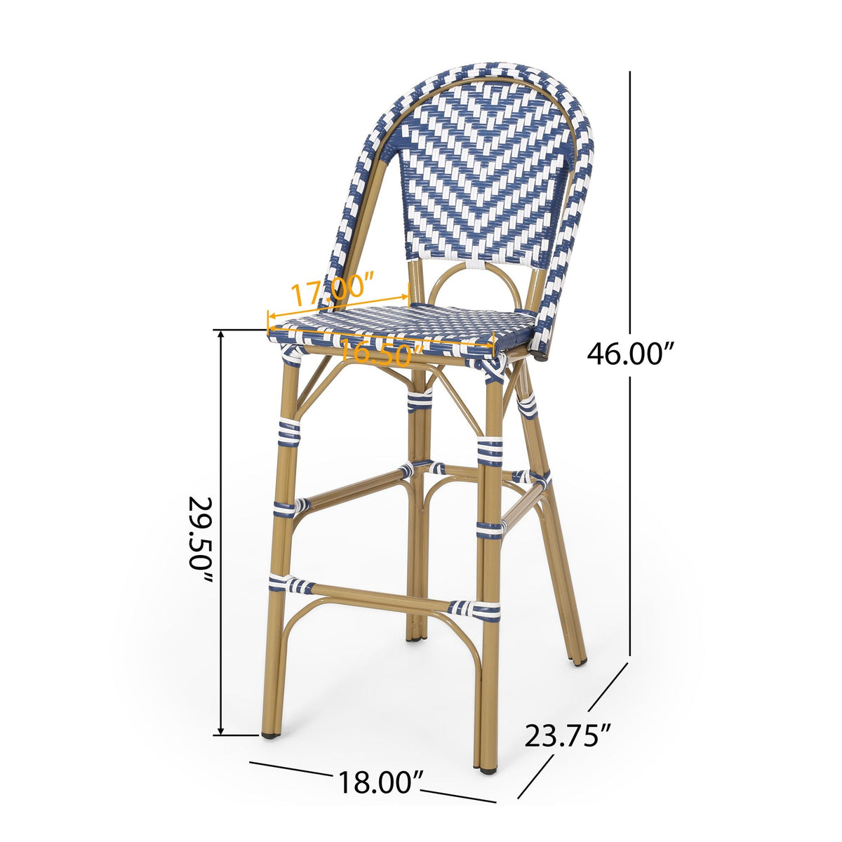 Aurelia Durable Rattan French Barstool Set Navy Blue