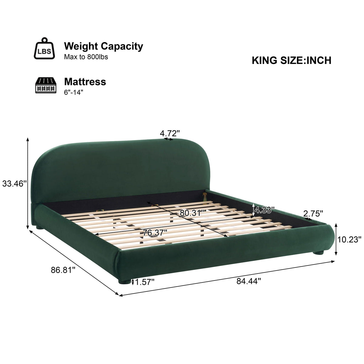 Aura Homes Granular Fabric Upholstered Bed With Curved Headboard