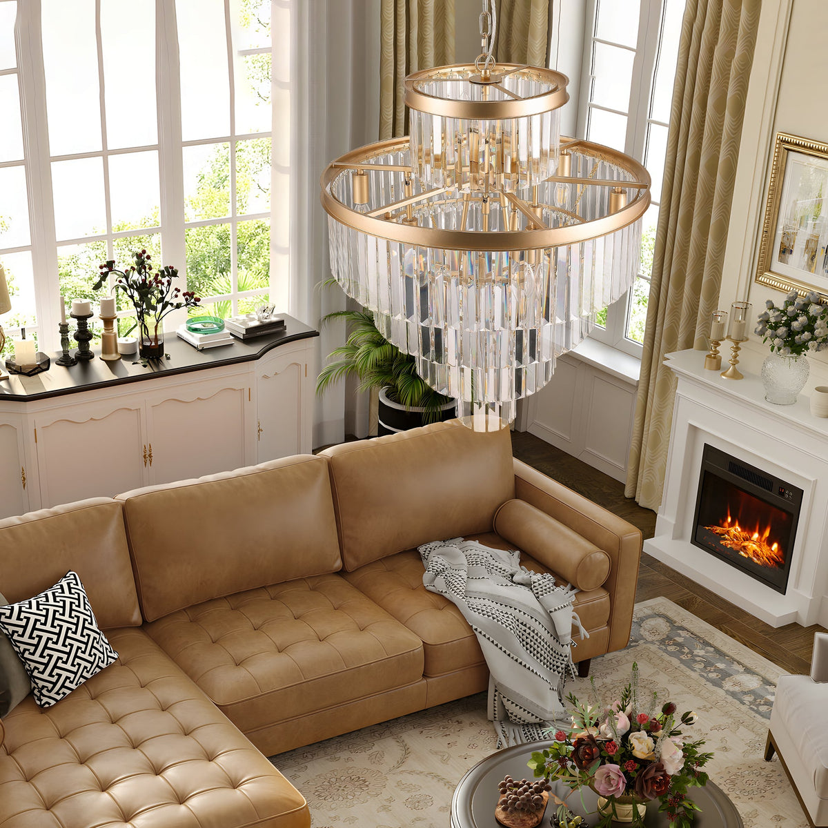 Premium Golden K9 Five Tier Crystal Chandelier 23.6 Inches