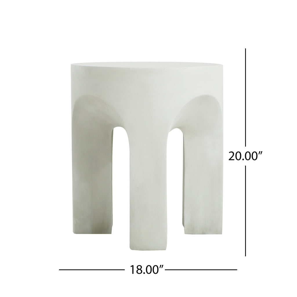 AriaLiving Antique White Lightweight Concrete Round Side Table