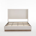 Hosford Minimalist Upholstered Wingback Bed With Rustic Wood Base