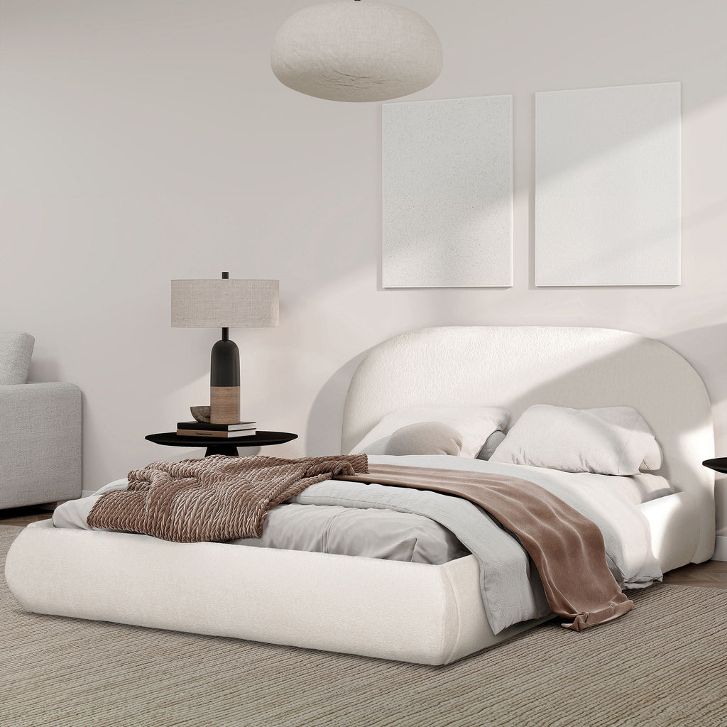 Archie Puffy Upholstered Platform Bed With Arch Headboard