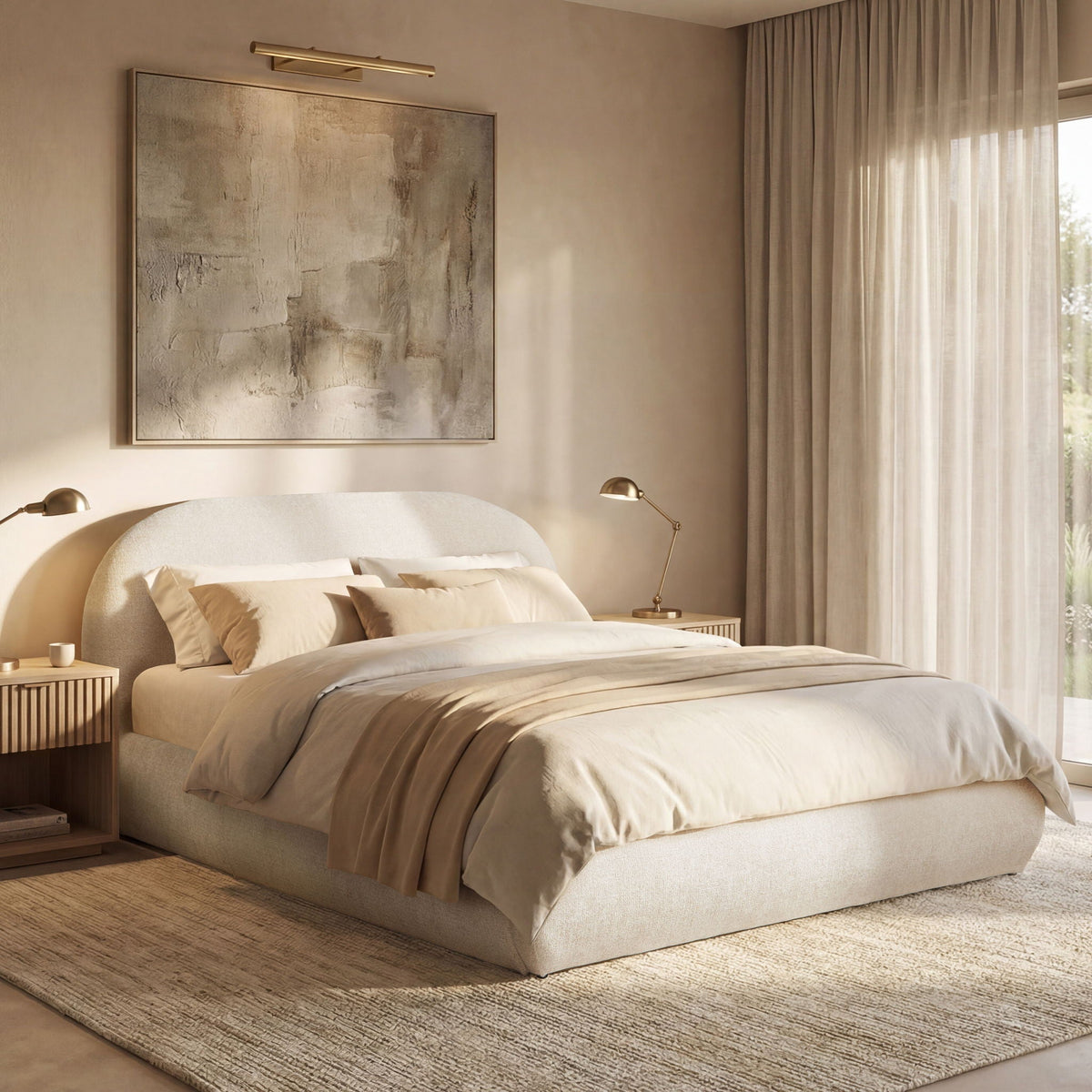 Archie Puffy Upholstered Platform Bed With Arch Headboard
