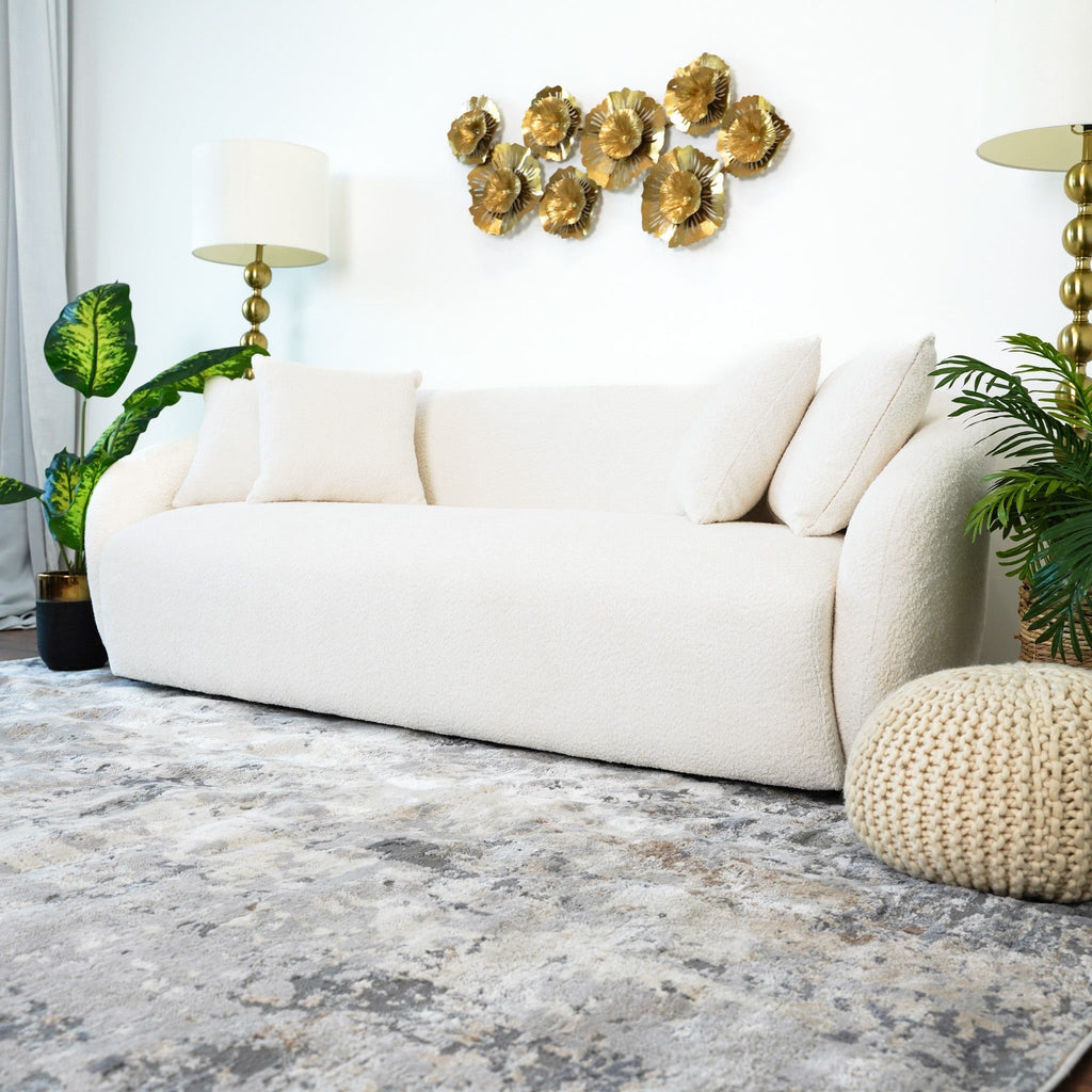 Linden Premium Mid Century Sofa Ivory Boucle Fabric