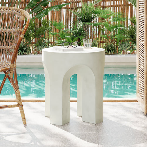 AriaLiving Antique White Lightweight Concrete Round Side Table
