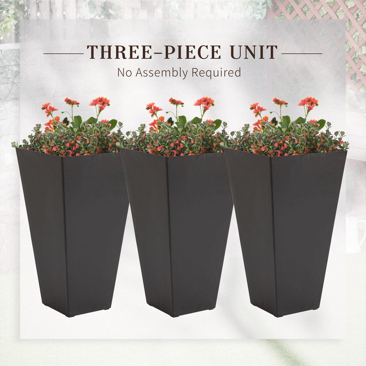 Outsunny Set of 3 Tall Planters with Drainage Hole