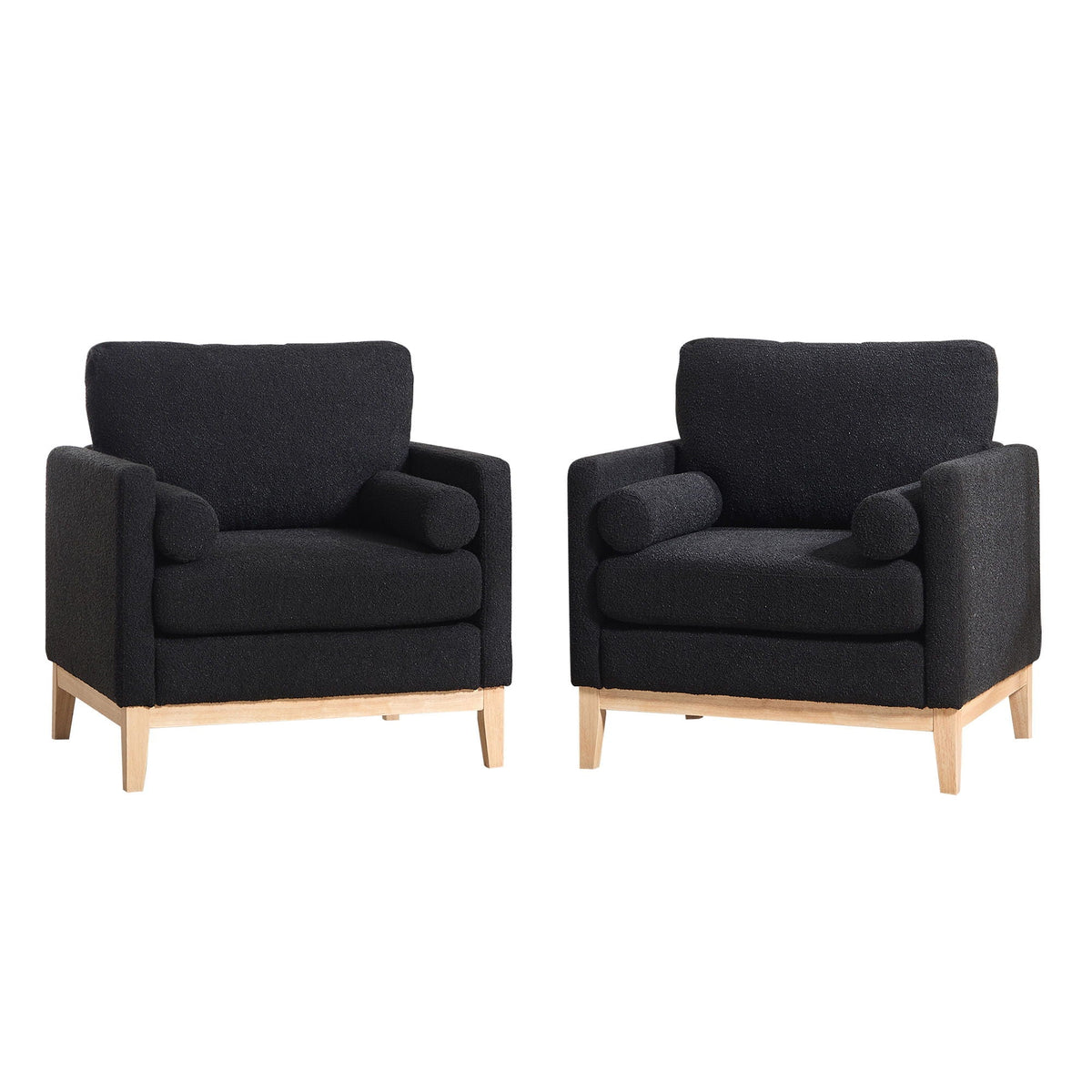 Aura Wide Modern Accent Chair With Natural Wood Legs