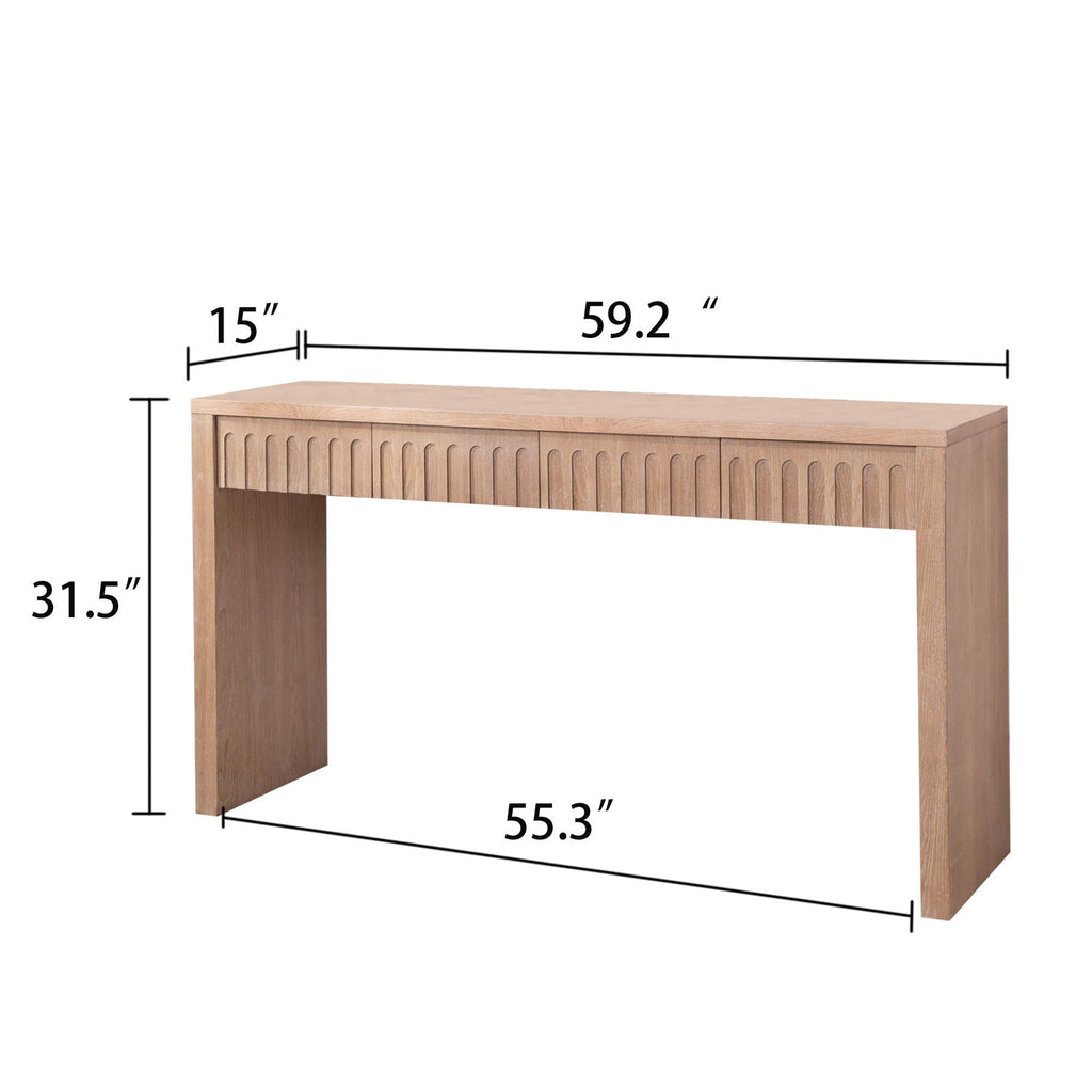 Vivante Modern Console Table With Four Carved Drawers In Walnut