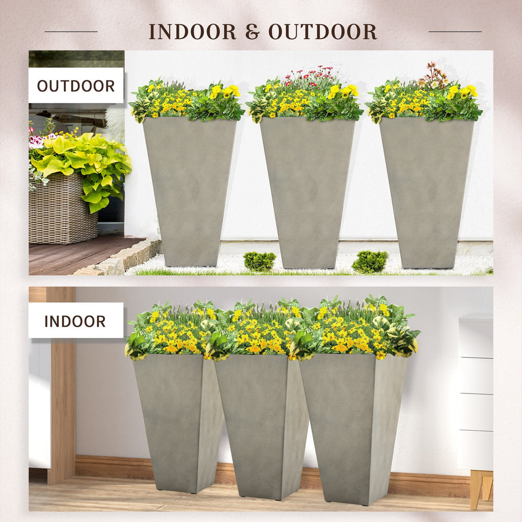 Outsunny Set Of 3 Square Tall Planters With Drainage Gray