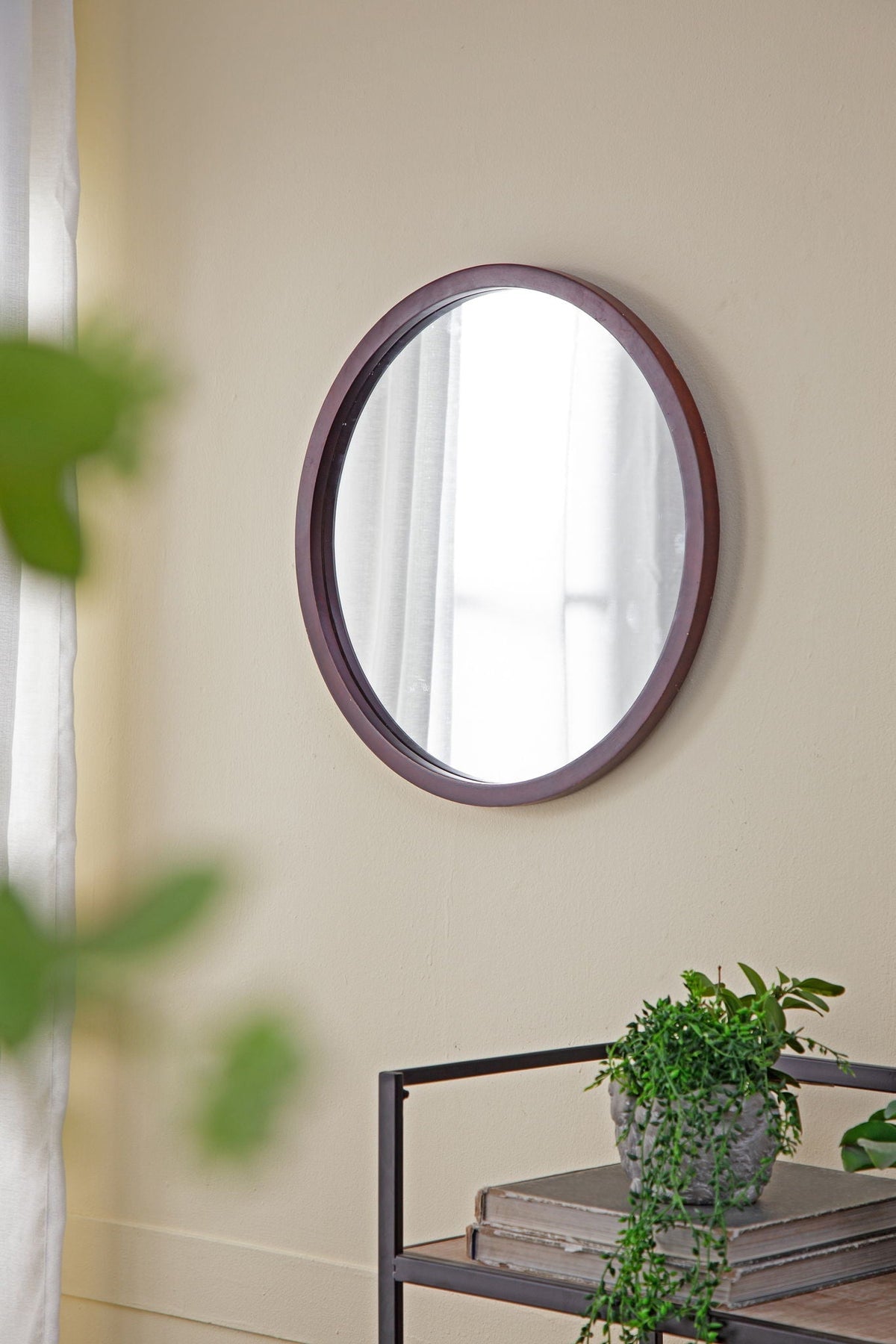 NobleFrame Dark Brown Round Wall Mirror Elegant Wood Frame