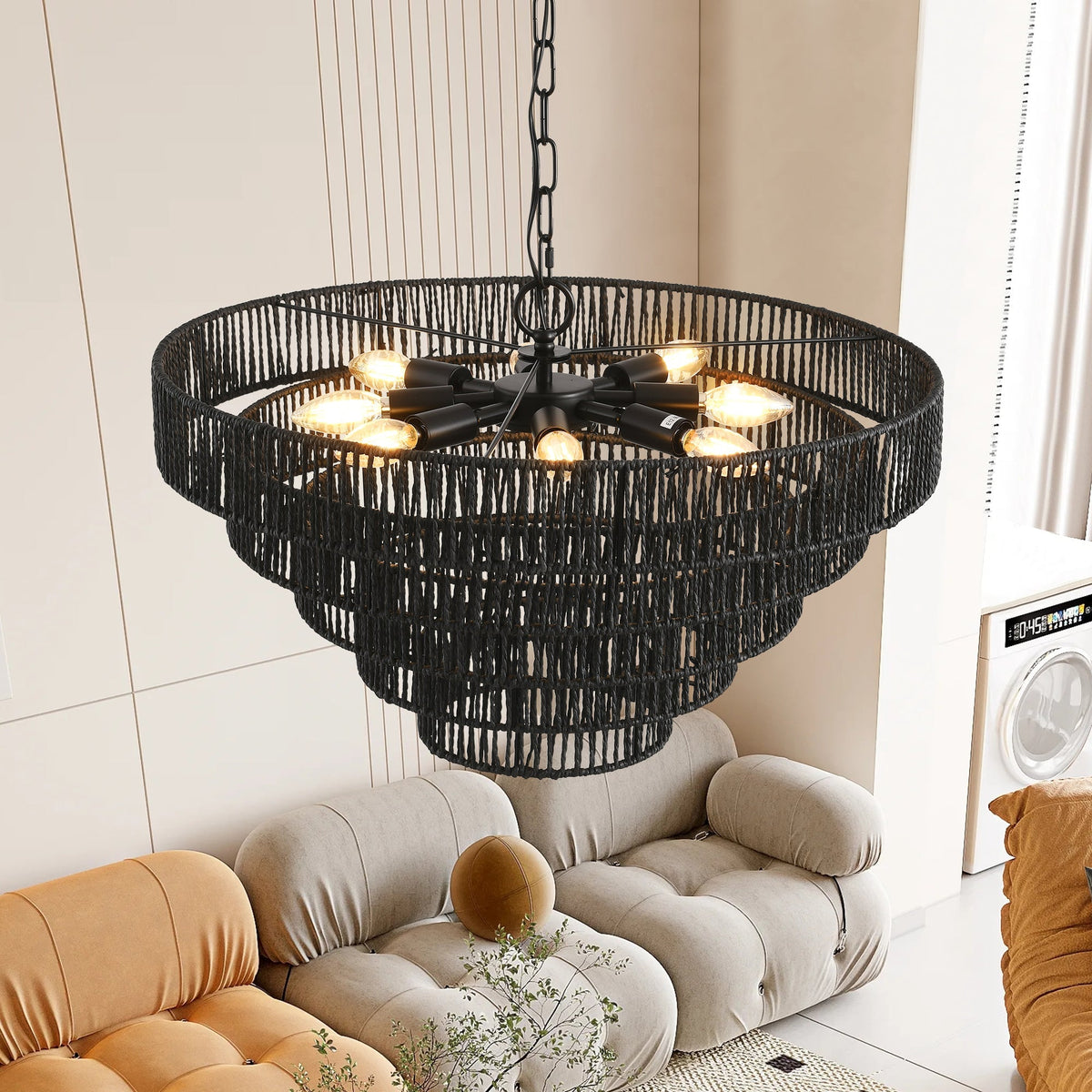 TerraCraft 24 Inch Five Tier Handwoven Hemp Rope Chandelier