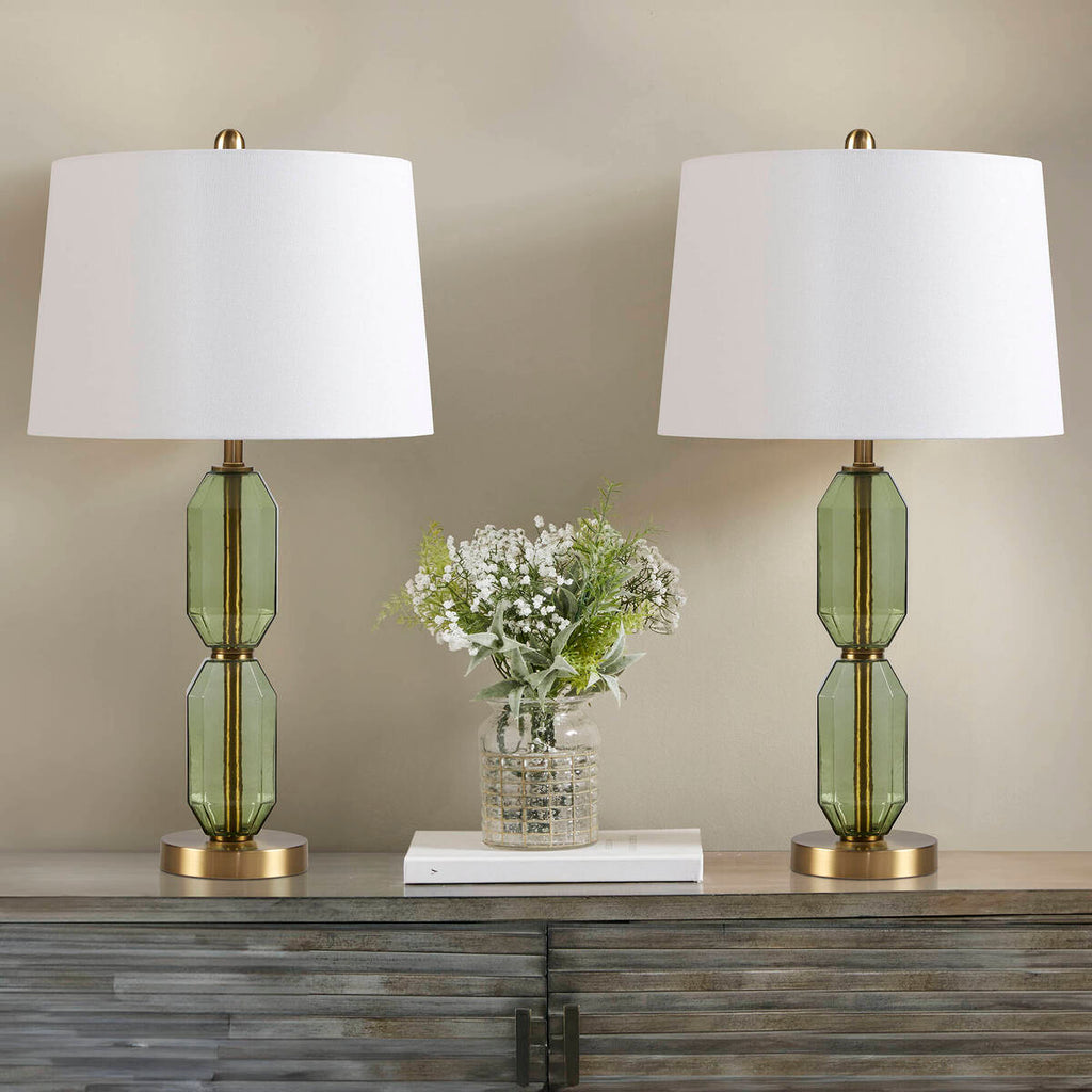 Aurelia Faceted Green Glass Table Lamp With Gold Base