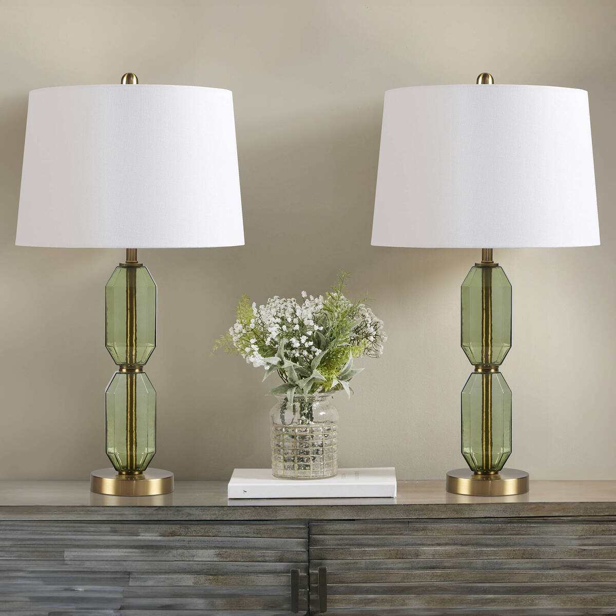Aurelia Faceted Green Glass Table Lamp With Gold Base