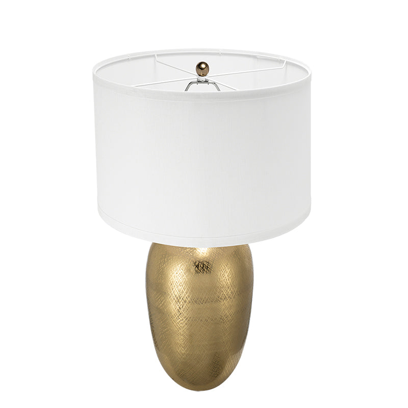 Velura Gold Aluminum Table Lamp With White Fabric Drum Shade
