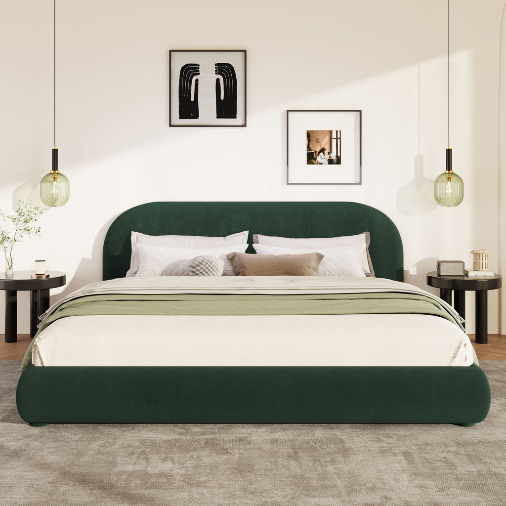Aura Homes Granular Fabric Upholstered Bed With Curved Headboard
