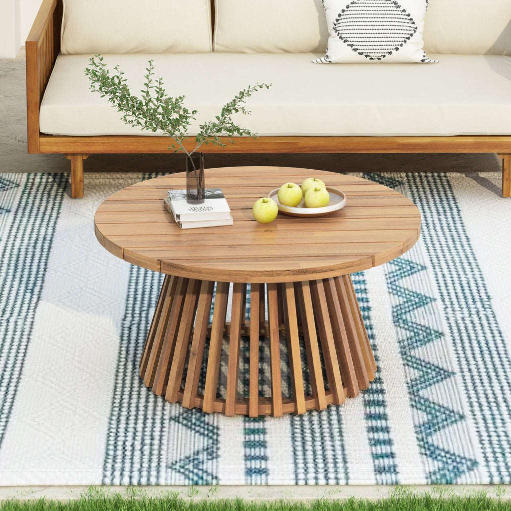 Aura Acacia Wood Patio Coffee Table With Layered Base