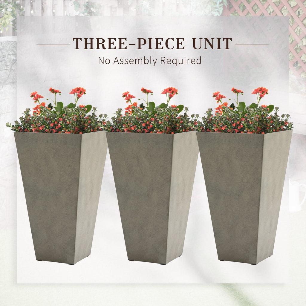 Outsunny Set Of 3 Square Tall Planters With Drainage Gray
