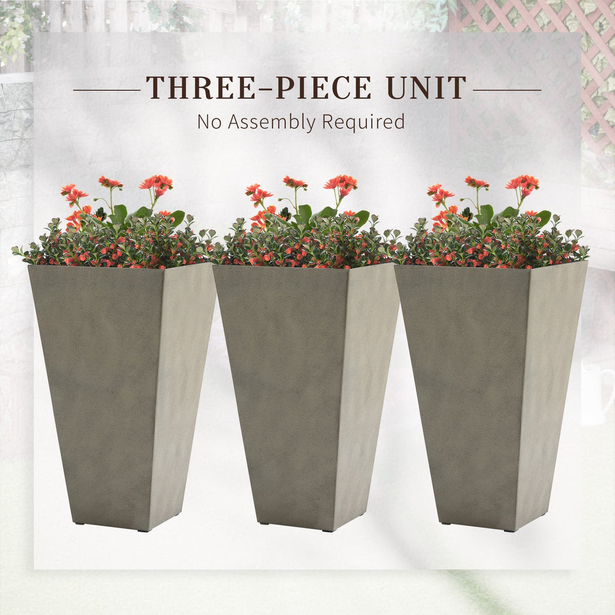 Outsunny Set Of 3 Square Tall Planters With Drainage Gray