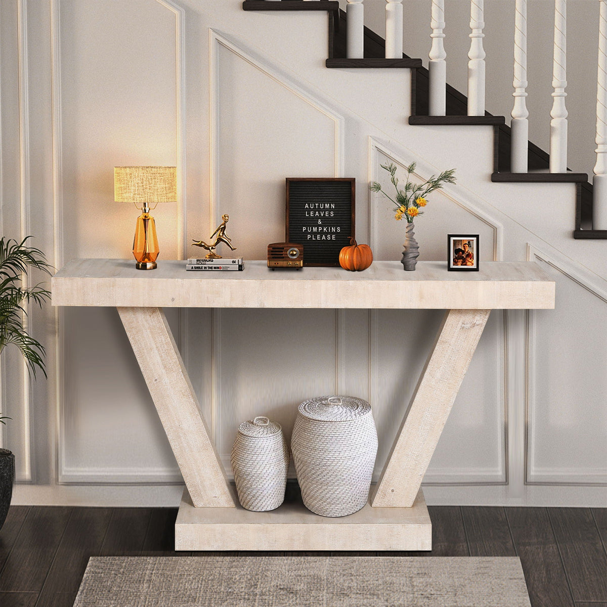 HeritageWood Distressed Double Tier Entryway Storage Bench