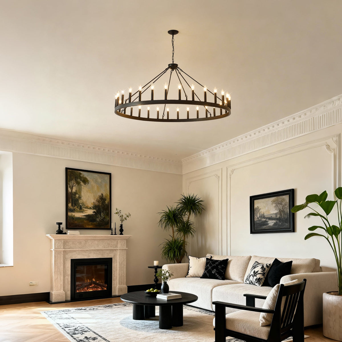 Lumacraft 53 Matte Black Wagon Wheel Chandelier With 30 Lights