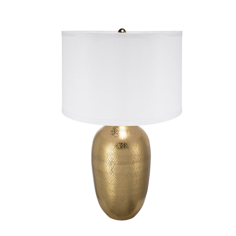 Velura Gold Aluminum Table Lamp With White Fabric Drum Shade