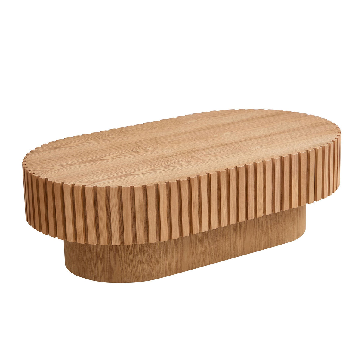 Modern Handcrafted Drum Coffee Table 43.7 Inch Oval Ash Veneer