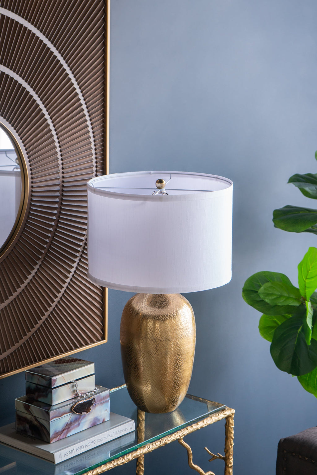 Aurelia Gold Aluminum Table Lamp With White Drum Shade 18X31