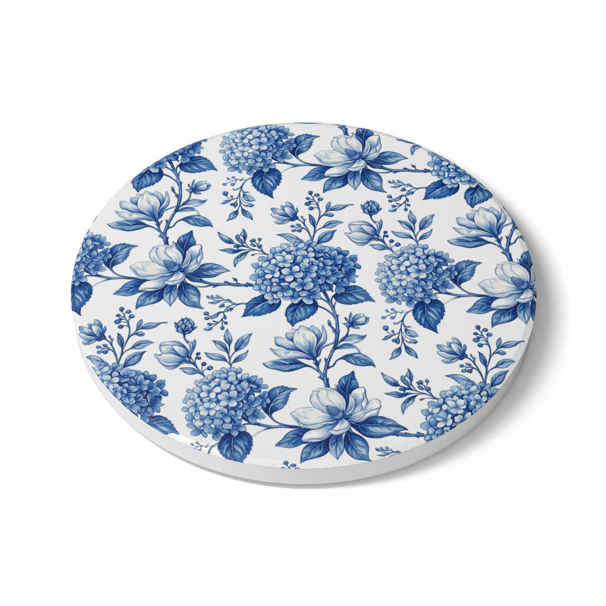Blue Floral Ceramic Coaster – Vintage Hydrangea Pattern Cork-Back Drink Coaster