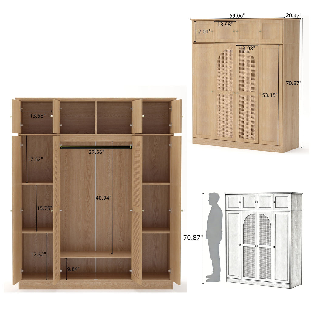 Aether 8-Door Rattan Accent Armoire With Adjustable Shelves