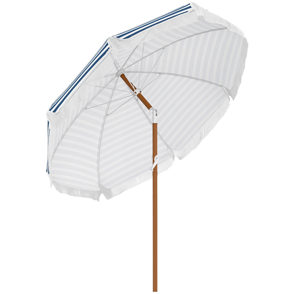Outsunny 7x7ft Blue Fringe Patio Umbrella With Tilt And Vent