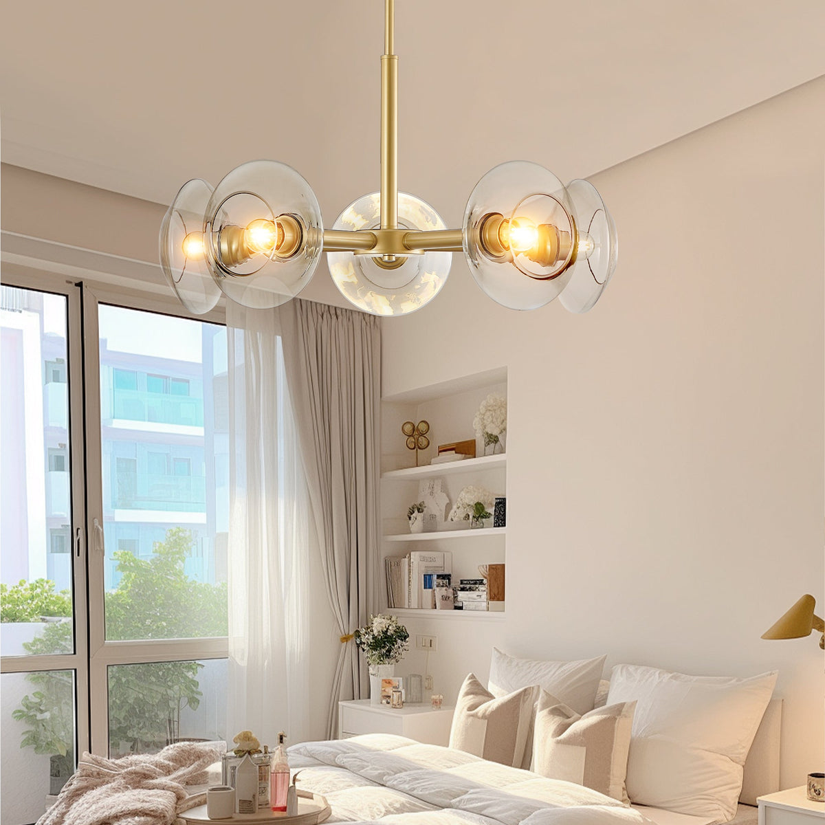 Luxora 26 Inch Modern Gold Five Light Sputnik Chandelier