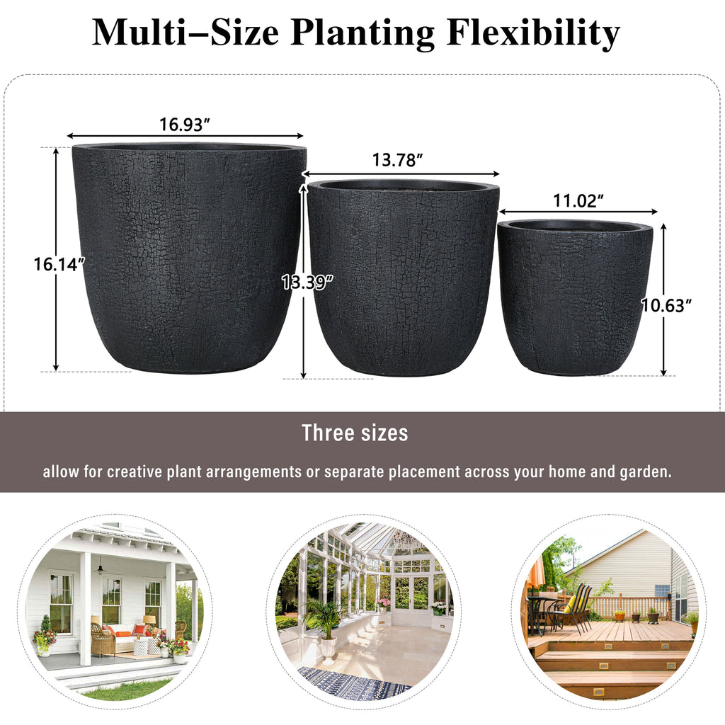 U_STYLE Lightweight MGO Planter With Natural Stone Finish Set of 3