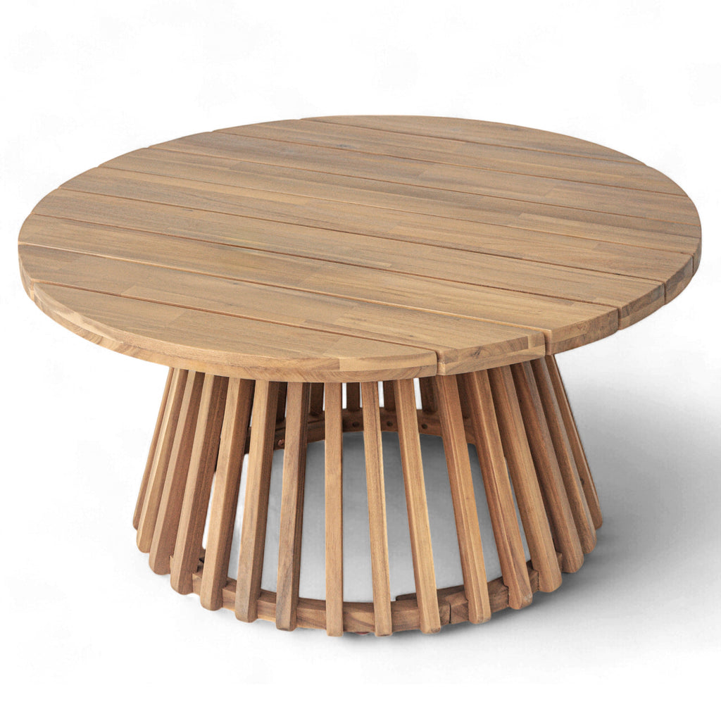 Aura Acacia Wood Patio Coffee Table With Layered Base