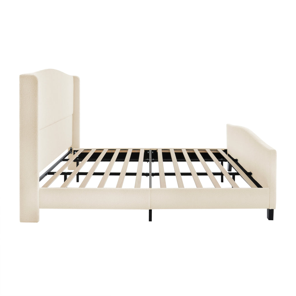 Novara Plush King Bed Frame With Teddy Velvet Upholstery