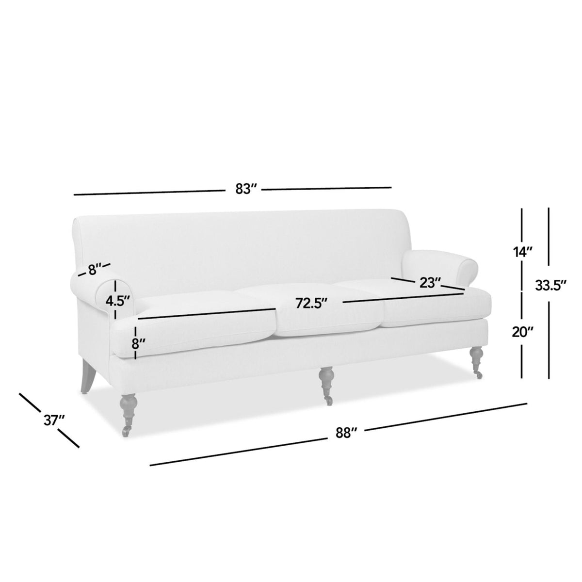 Luxe Alana Lawson Charcoal Three Cushion Tightback Sofa