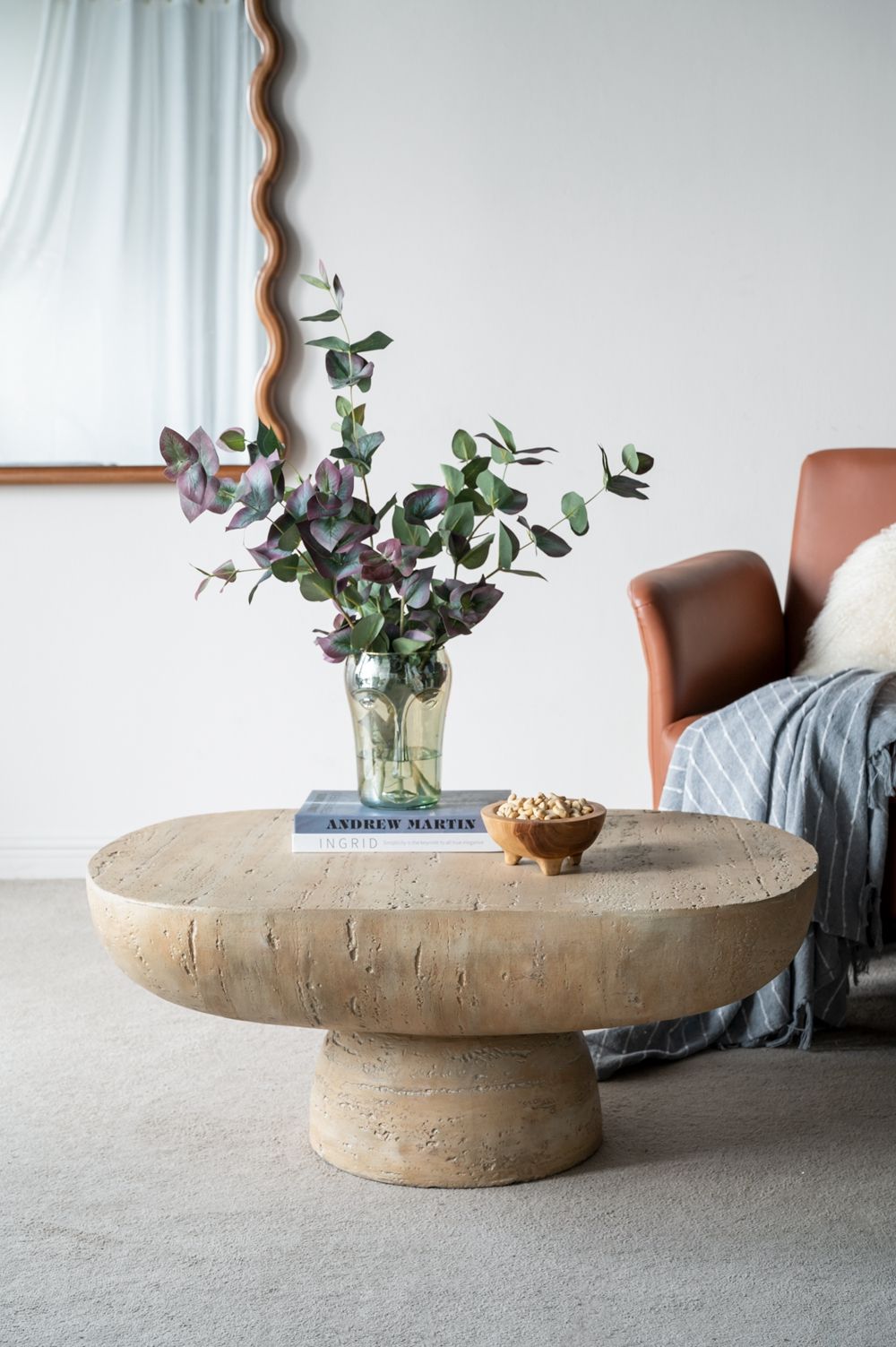 Aura Living Organic Design Oval Coffee Table With Rounded Base
