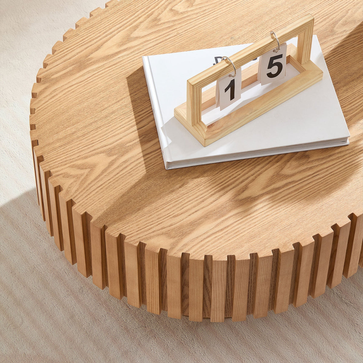 Modern Handcrafted Drum Coffee Table 43.7 Inch Oval Ash Veneer