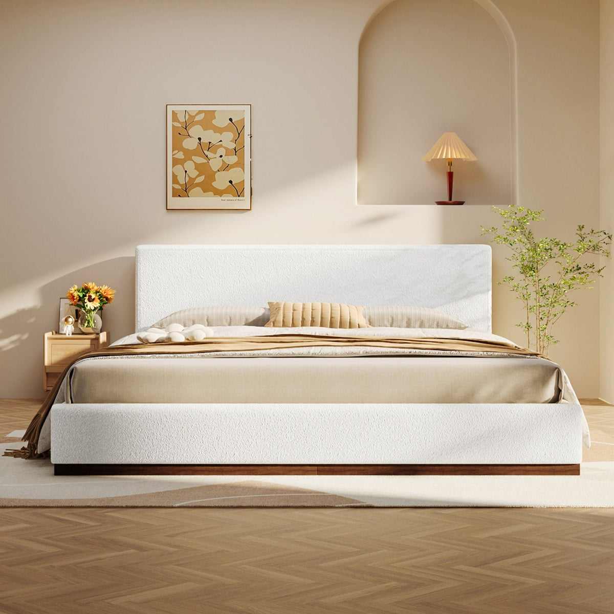 Aurelia Living Boucle Upholstered Bed With Solid Wood Base