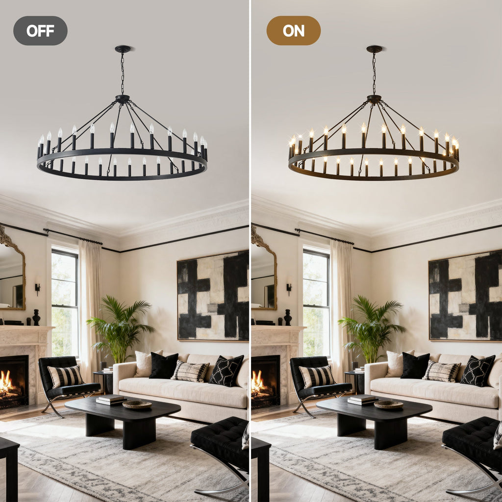 Lumacraft 53 Matte Black Wagon Wheel Chandelier With 30 Lights