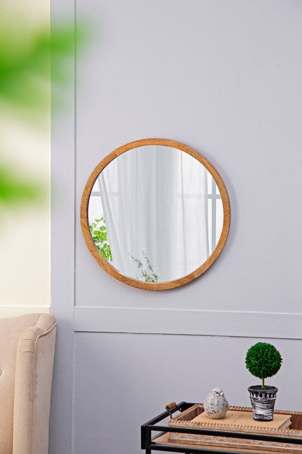 NobleFrame Dark Brown Round Wall Mirror Elegant Wood Frame