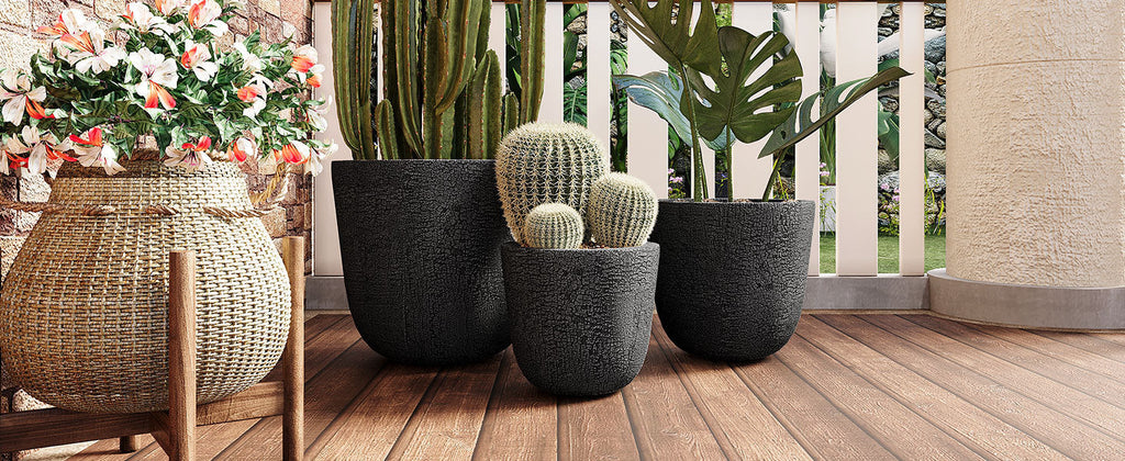 U_STYLE Lightweight MGO Planter With Natural Stone Finish Set of 3