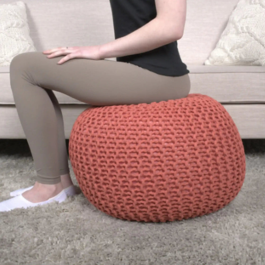 Luma Living Bordeaux Knitted Cotton Round Pouf Ottoman