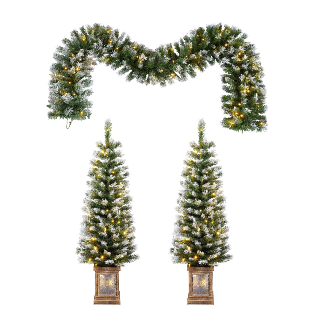 Everwood Led Christmas Wreath And Entrance Trees Set White Green