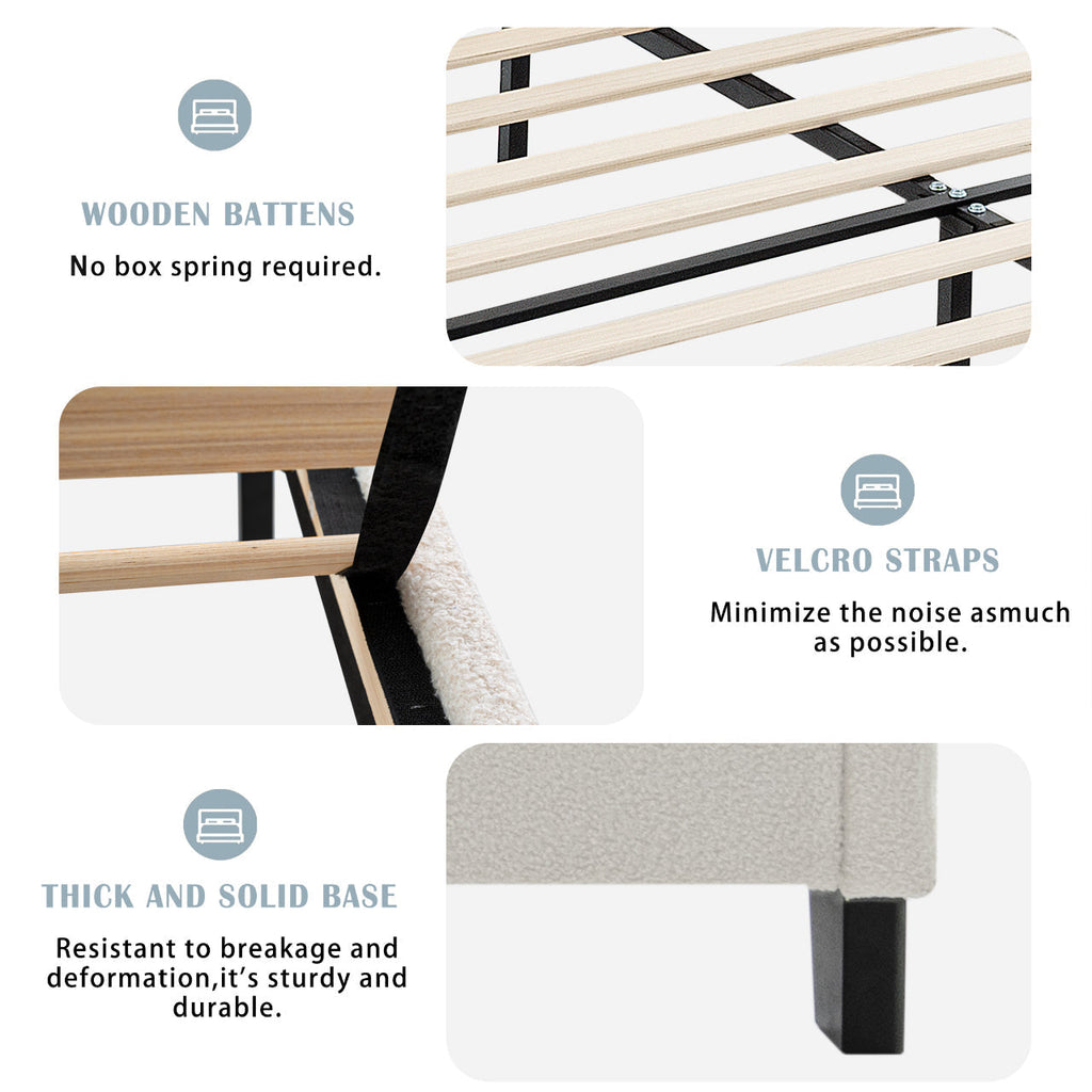 Novara Plush King Bed Frame With Teddy Velvet Upholstery