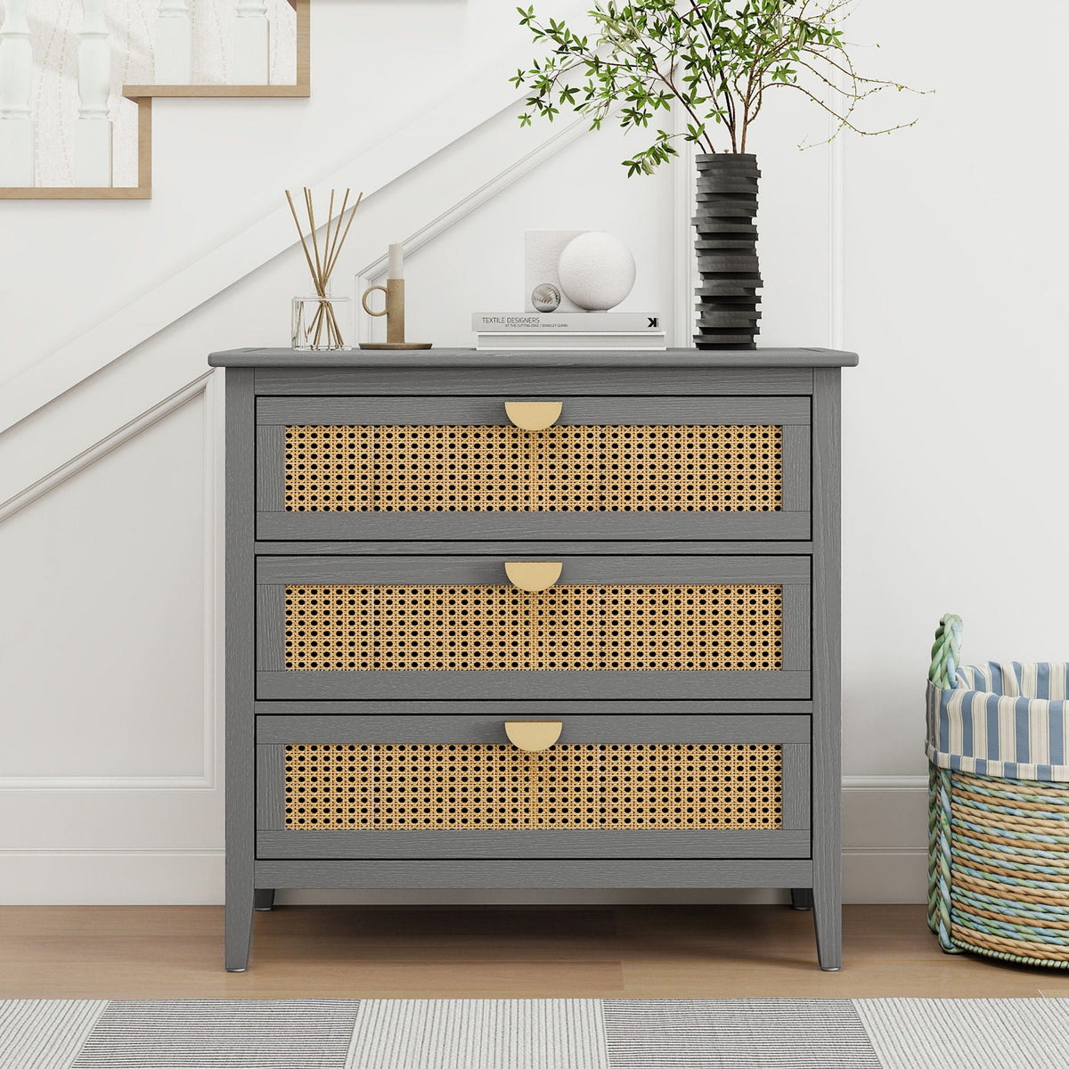 American Furniture 3 Drawer Cabinet Natural Woven Rattan