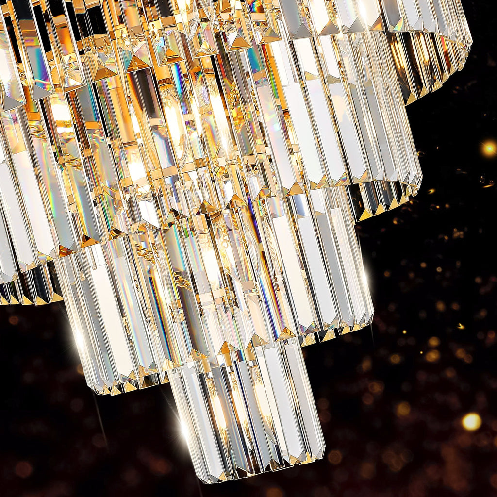 Premium Golden K9 Five Tier Crystal Chandelier 23.6 Inches