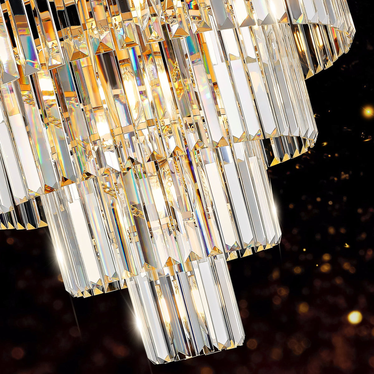 Premium Golden K9 Five Tier Crystal Chandelier 23.6 Inches