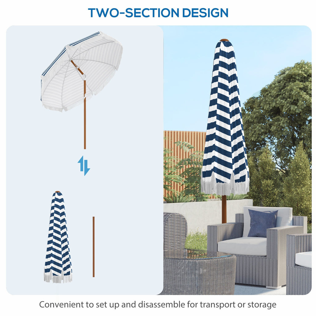 Outsunny 7x7ft Blue Fringe Patio Umbrella With Tilt And Vent