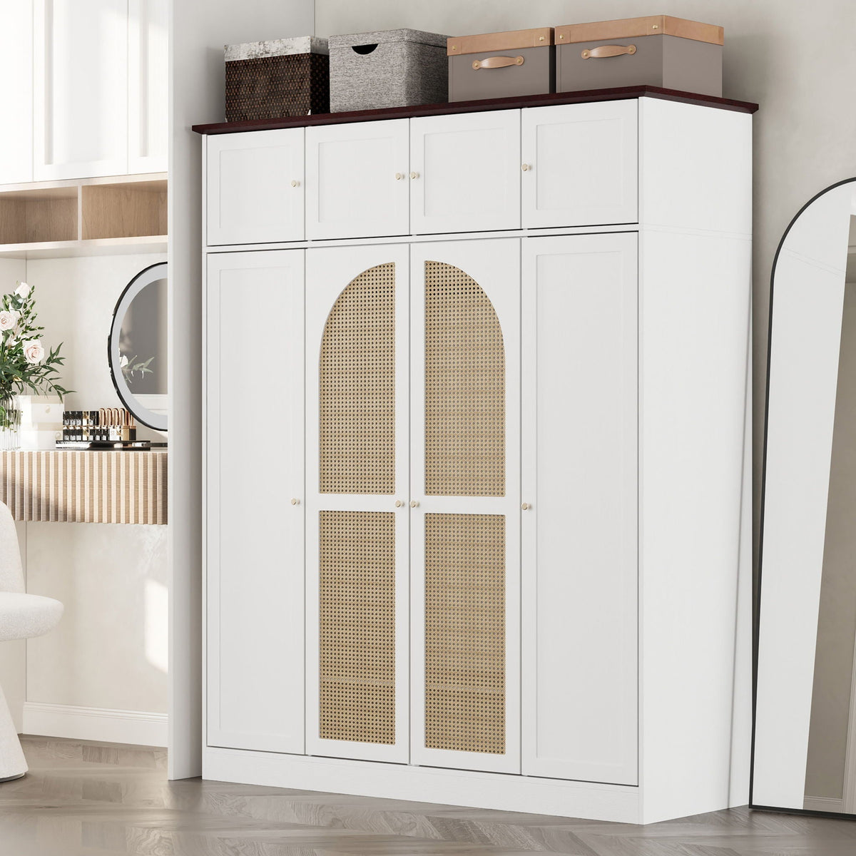 Aether 8-Door Rattan Accent Armoire With Adjustable Shelves