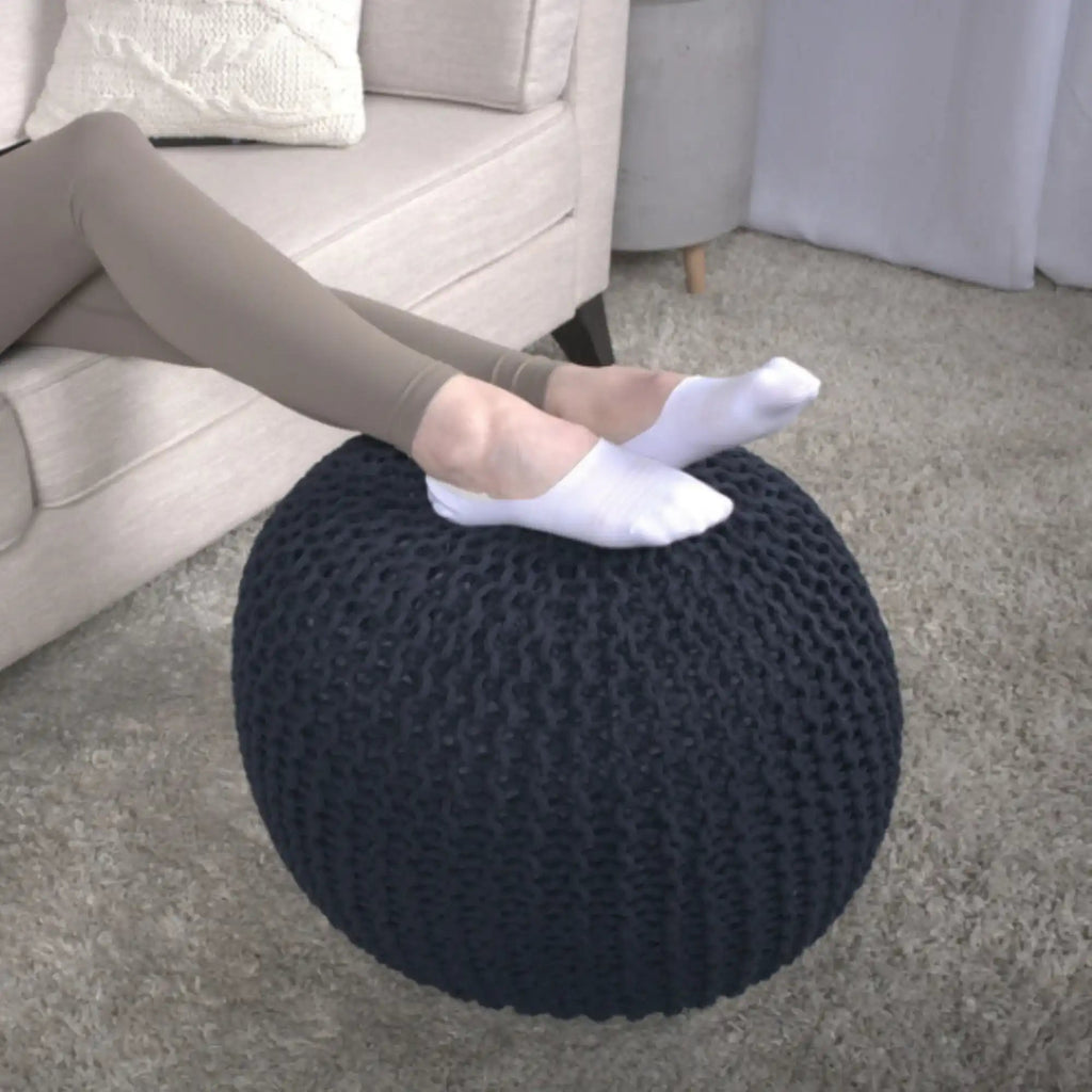 Luma Living Bordeaux Knitted Cotton Round Pouf Ottoman